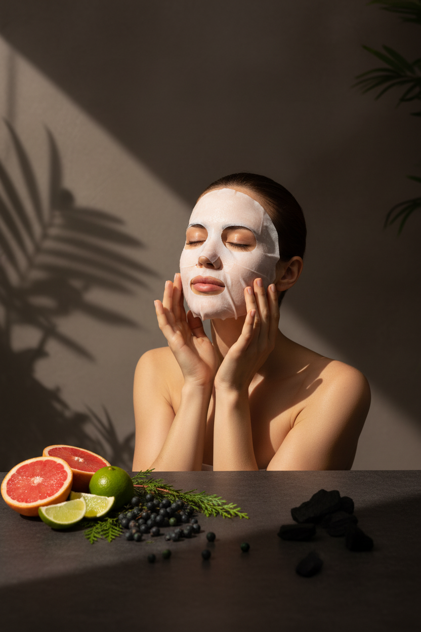 Model using Citrus Noir Brightening Veil