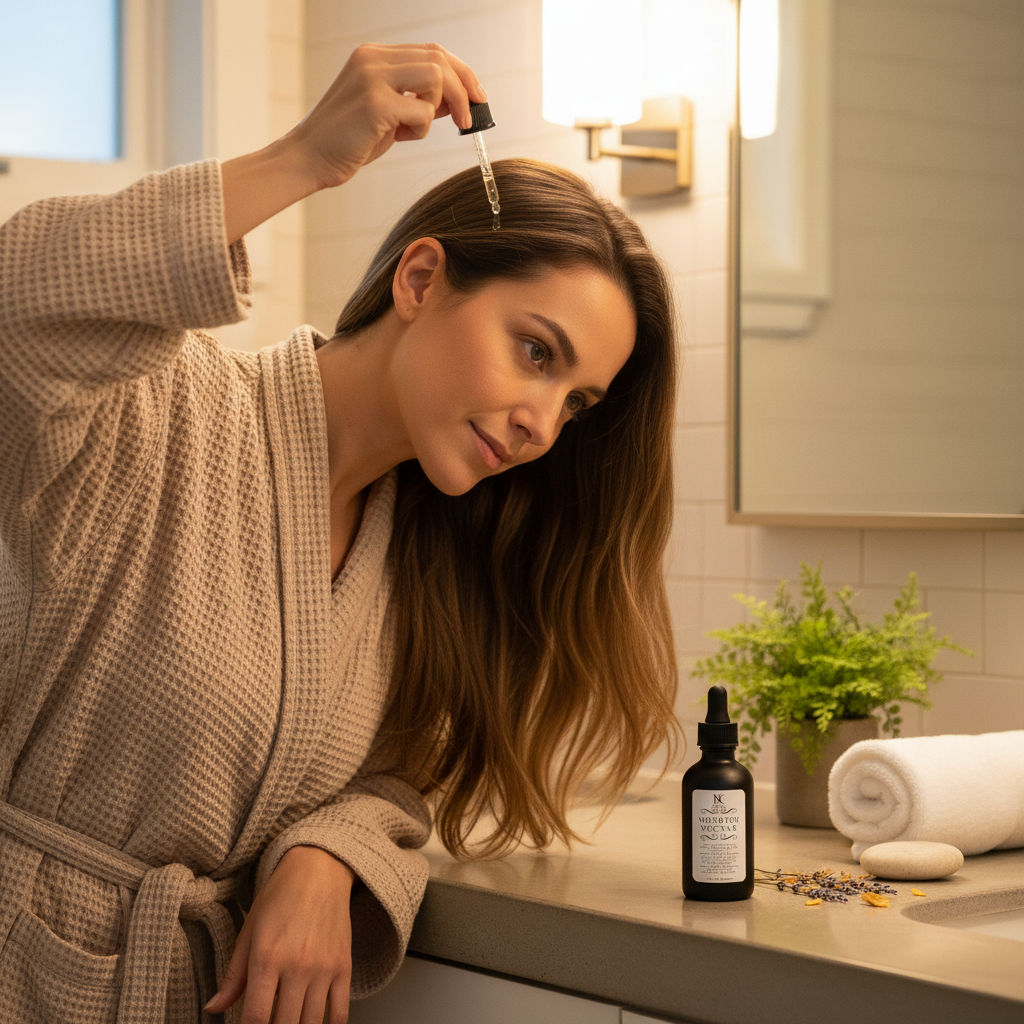 Nourish Nectar pre-shower scalp treatment lifestyle shot