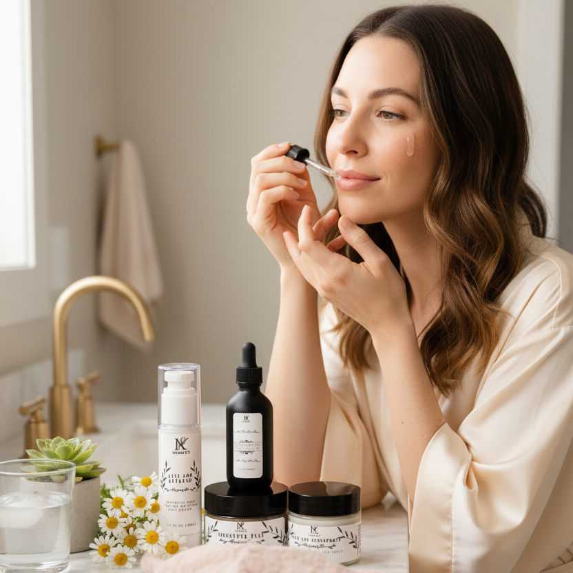 Woman performing complete skincare routine - Daily Touch Face Care Set