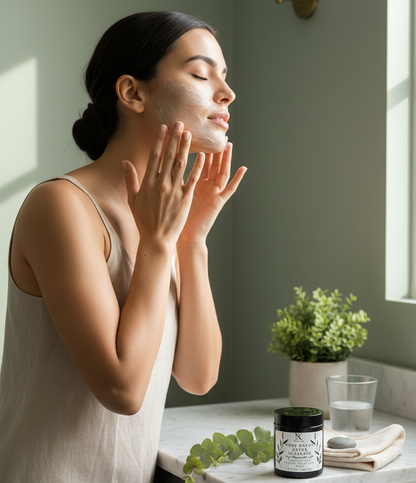 Woman washing face with Pure Haven Detox Facial Cleanser