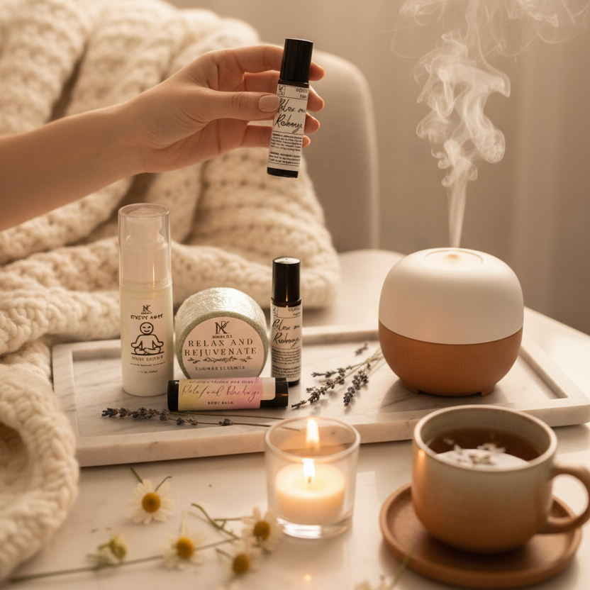 Calm Within Natural Stress Relief Gift Set - Cozy Lifestyle Hero Shot
