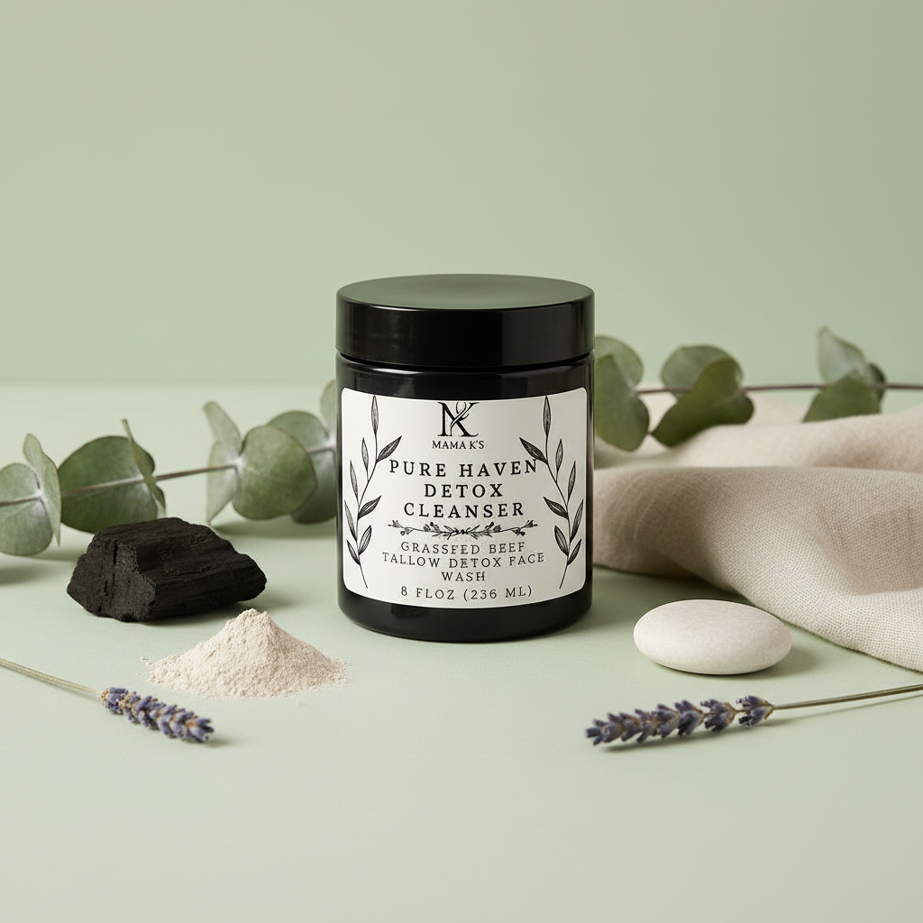 Pure Haven Detox Facial Cleanser hero shot with activated charcoal and eucalyptus