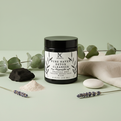Pure Haven Detox Facial Cleanser hero shot with activated charcoal and eucalyptus