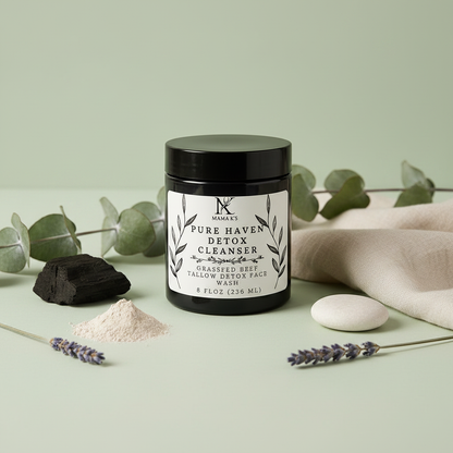Pure Haven Detox Facial Cleanser hero shot with activated charcoal and eucalyptus