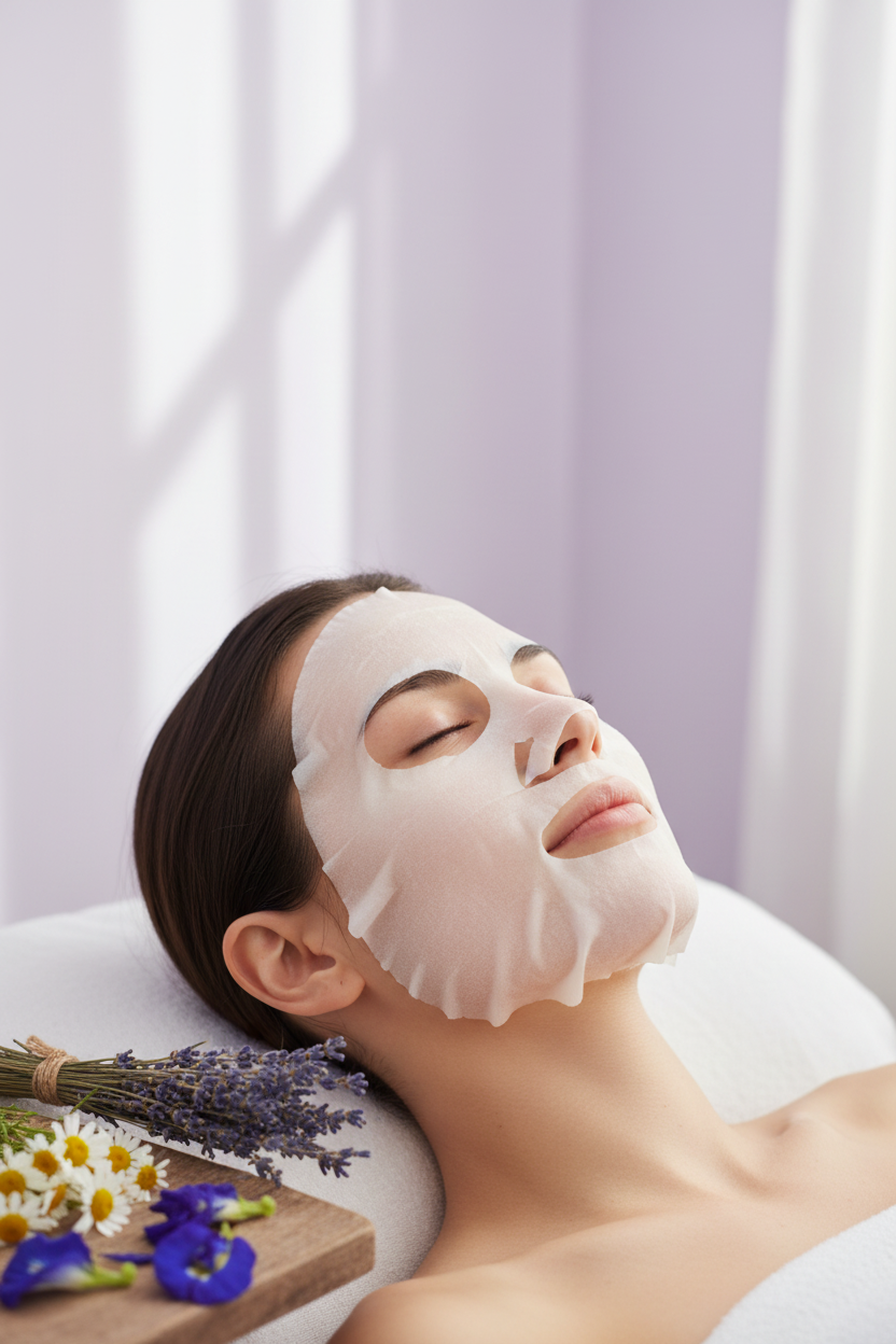 Model using Calm + Lift Botanical Veil