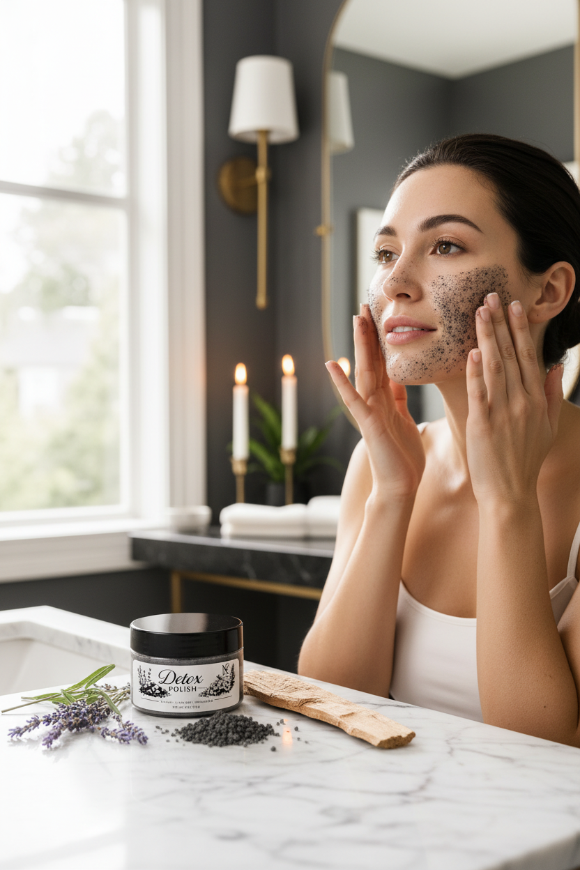 Model using Detox Polish on face