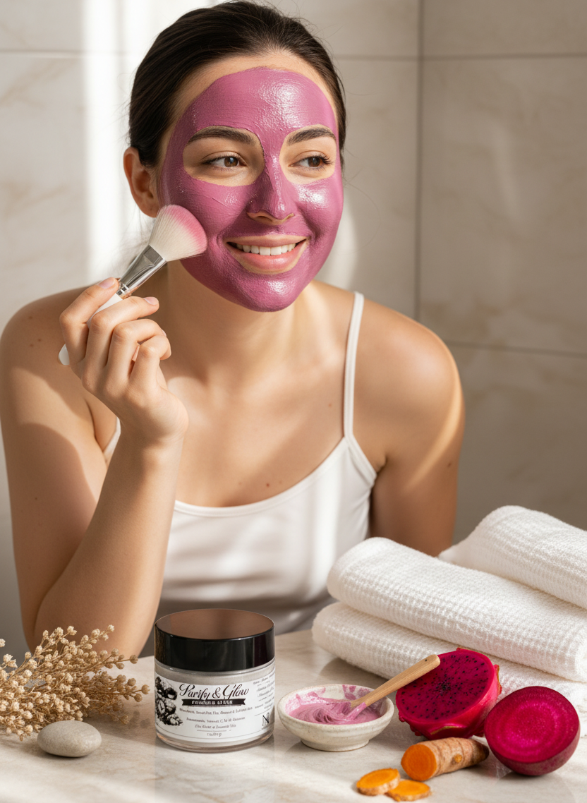 Model using Purify & Glow Powder Mask