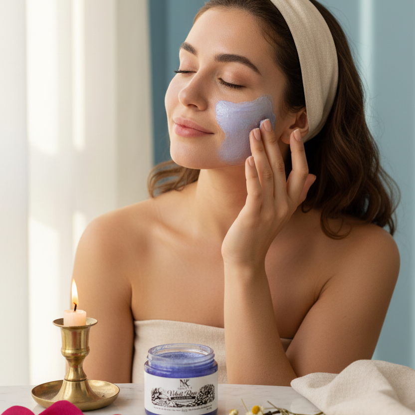 Model using Velvet Rose Recovery Mask