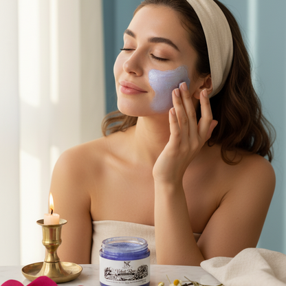 Model using Velvet Rose Recovery Mask